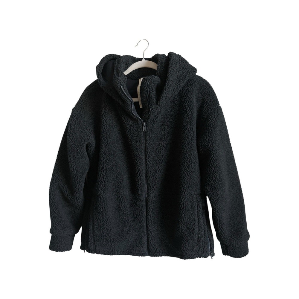 Fabletics Black Teddy Lotta Cocoon Sherpa Zip Hoodie Jacket XS Oversized Warm